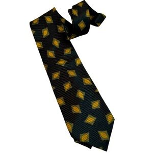HUGO BOSS VINTAGE ABSTRACT PRINT SILK TIE BLACK GREEN OCRE MADE IN ITALY